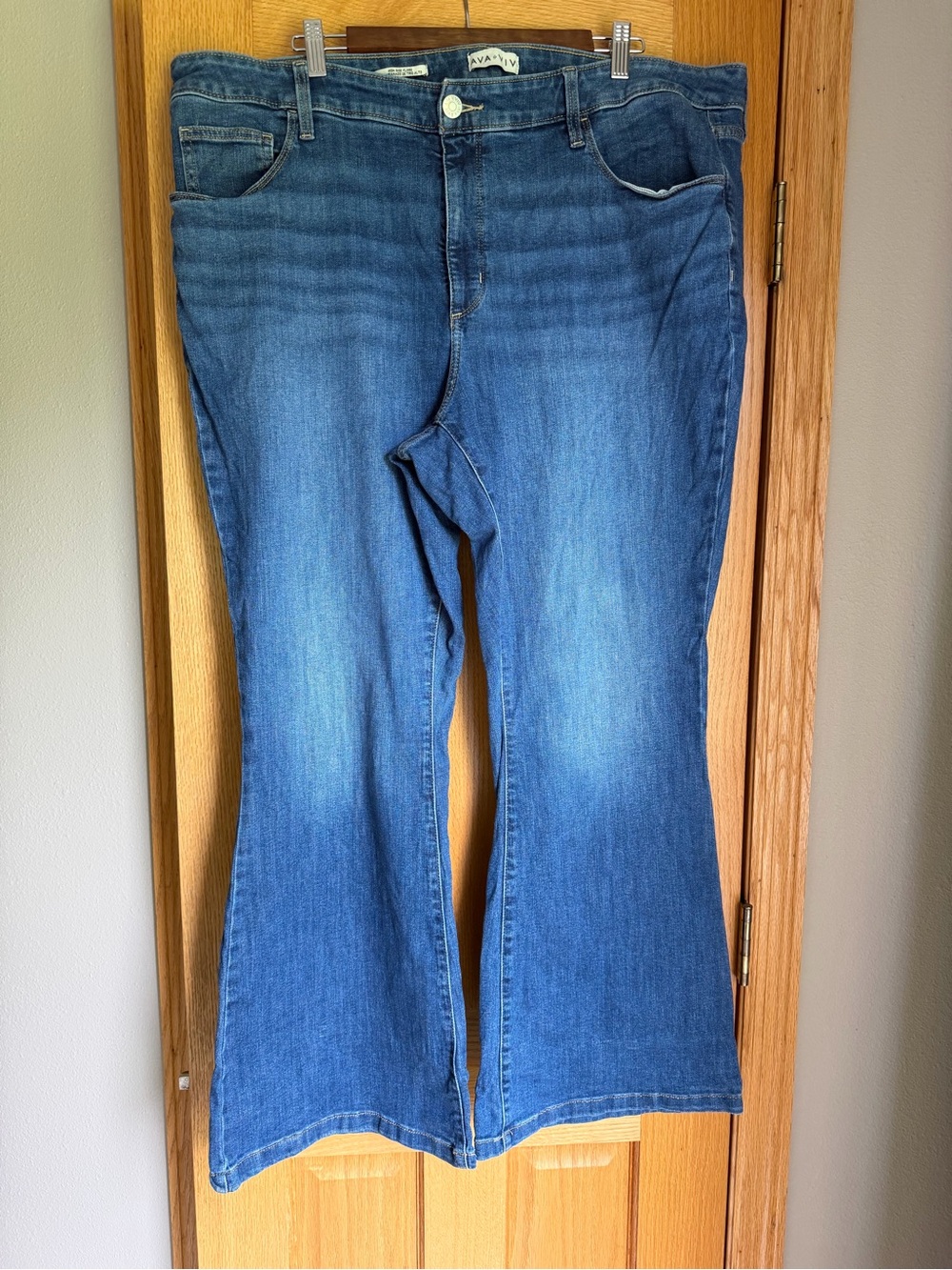 High Rise Flare Jeans Ava & Viv Plus Size 20 Medium Wash Blue Stretch Denim